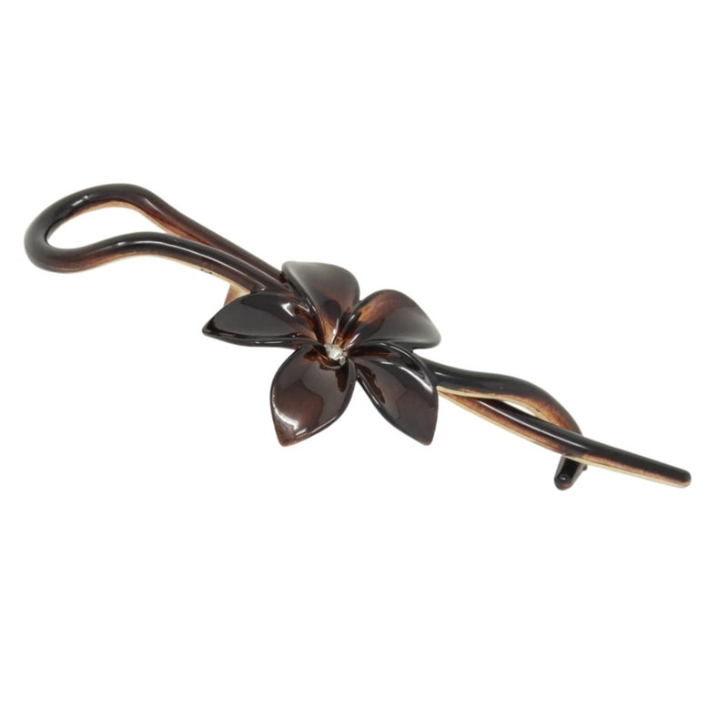 Parcelona French Twist N Clip Flower with Crystal Tortoise Shell Brown Large 4" Cellulose Acetate Made in France No Metal Strong Grip Hair Clip Barrette for Women and Girls - Image 1